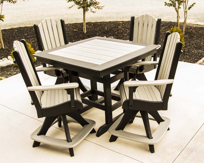 44' Square Cafe Table Set with Swivel Fanback Chairs