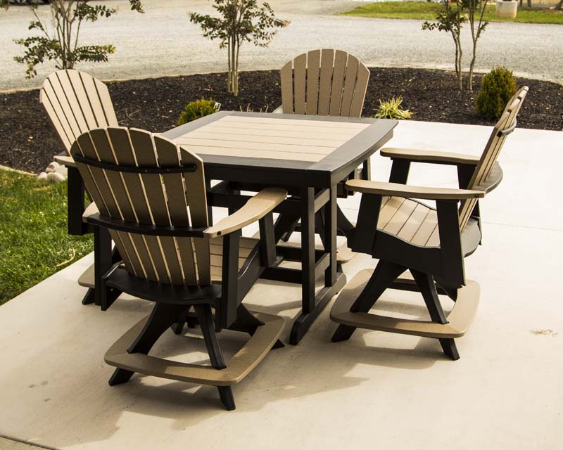 44' Square Cafe Table Set with Adirondack Swivel Chairs