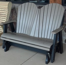 Weatherwood & Black, Double Adirondack Glider, Poly